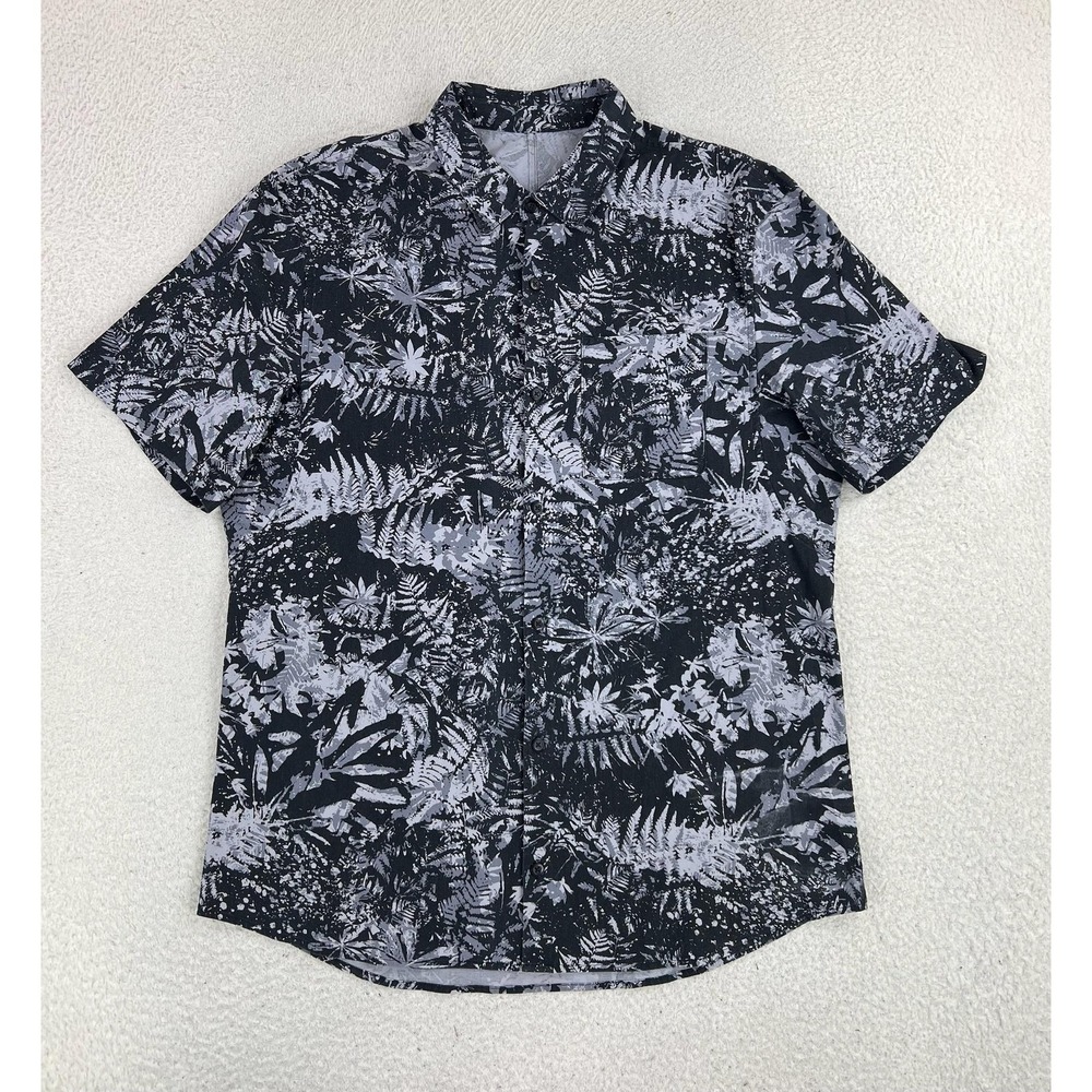 Lululemon Shirt Men's XL Black All Town Floral Woven Short Sleeve Button Up